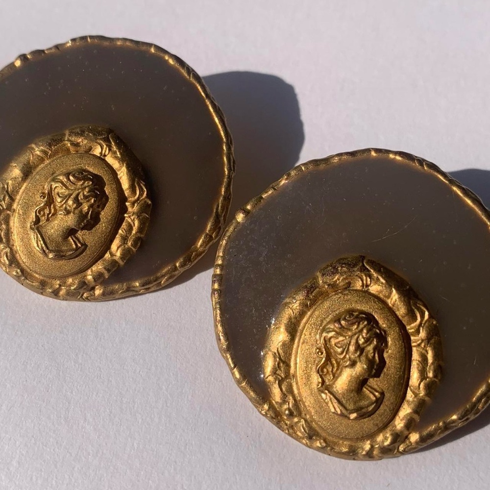 Gold Cameo Statement Earrings